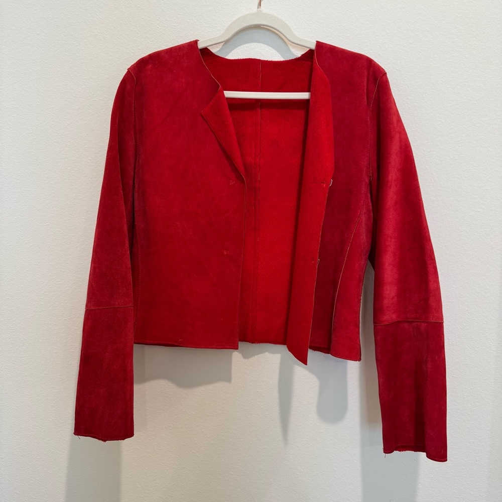 100% Leather VINTAGE Newport News Red Jacket - Picture 2 of 10
